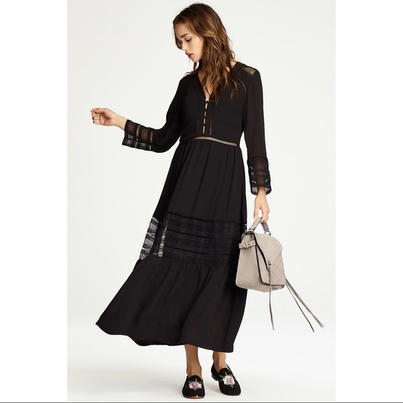 Rebecca Minkoff Daphne Black lace insert bohemian midi dress - Picture 4 of 5